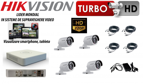 Kit 4 Camere Exterior Complet Turbo Hd Hikvision Sisteme De Securitate